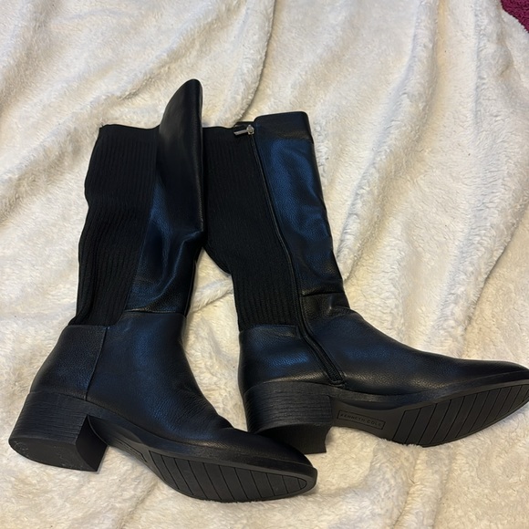 NEW! Kenneth Cole Black Levon Leather & Rib Knit Knee Boot - Size 9 - Picture 9 of 16